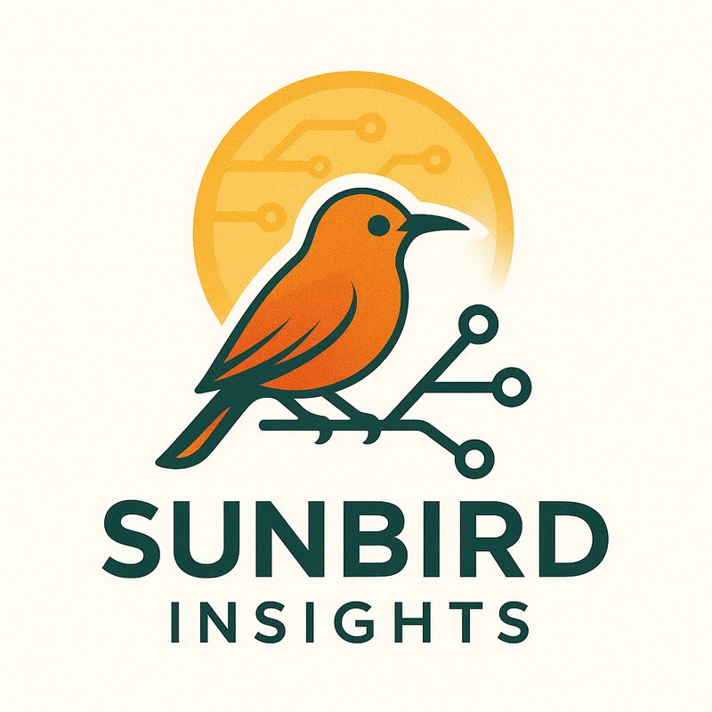 The Sunbird Insights logo: an orange bird on a branch of data nodes in front of a gold sun.